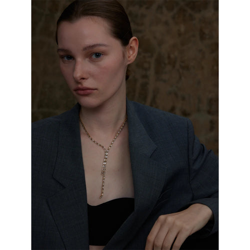 Yhpup Delicate Shiny Multicolored Cubic Zirconia Chain Chest Necklace High Quality Stainless Steel Premium Fashion Jewelry Gift