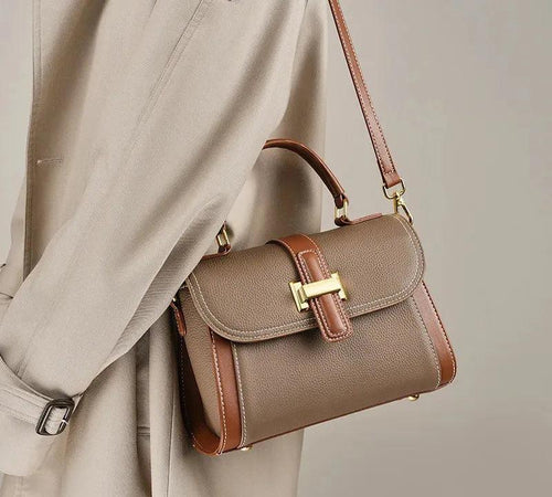 Bolsa Feminina de Couro Legítimo Pequena Quadrada Vintage para o Dia a Dia