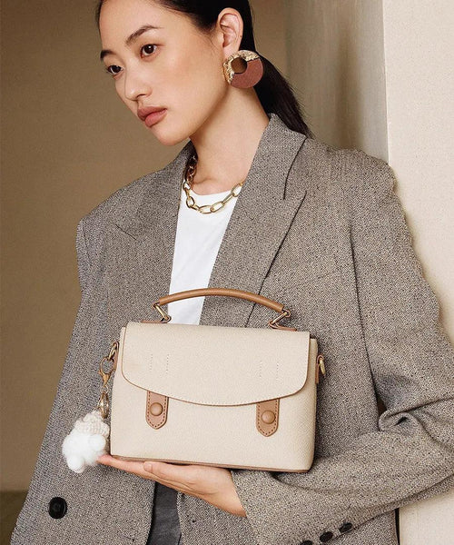 Bolsa Feminina de Couro Legítimo Quadrada com Zíper para Ombro