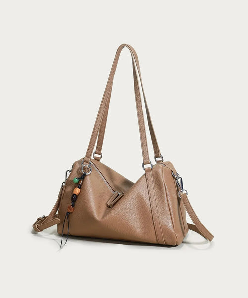 Bolsa feminina de couro legítimo vintage estilo baguete grande capacidade