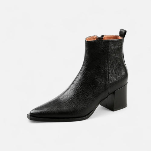 Bota Chelsea Feminina em Couro Legítimo – Bico Fino e Salto Quadrado Preto