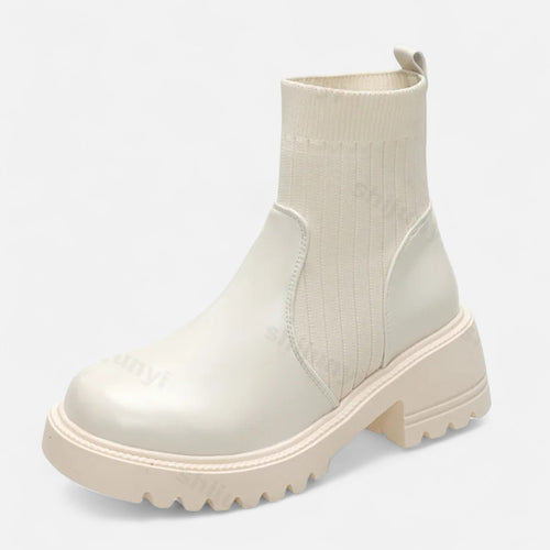 Botas de Cano Curto Slip-On Modernas para Mulheres Bege