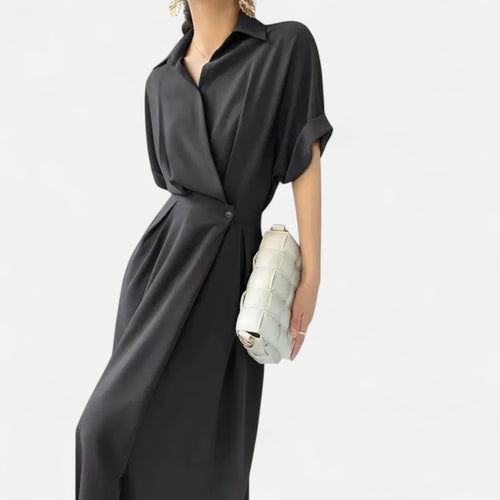 Camisa-Vestido Feminina em Algodão Misturado Riviera Heritage Preto Manga Curta