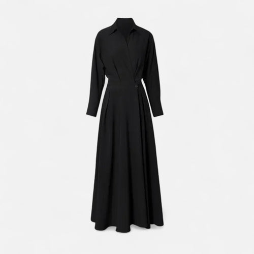 Camisa-Vestido Feminina em Algodão Misturado Riviera Heritage Preto Manga Longa