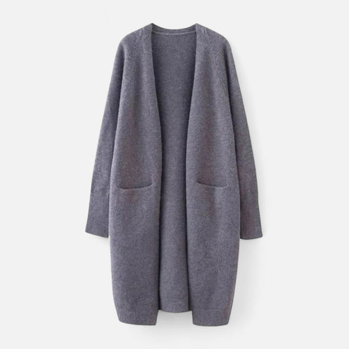 Cardigan Feminino de Tricô Grosso com Decote em V para o Outono Cinza Tamanho único