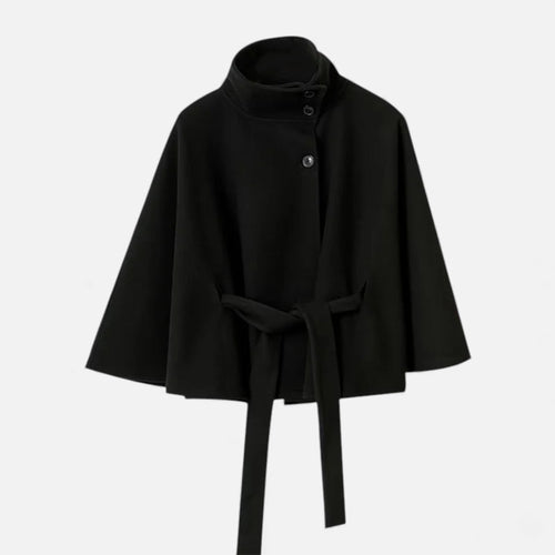 Casaco Capa Curto Feminino com Cinto Preto