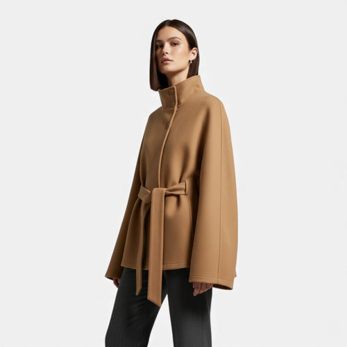Casaco Capa Curto Feminino com Cinto