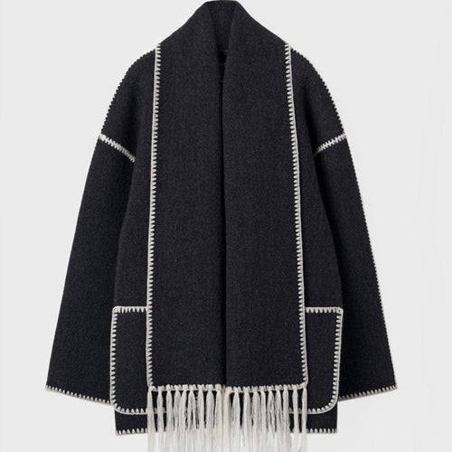 Casaco cachecol bordado Black and White | Faetton &Co. Preto