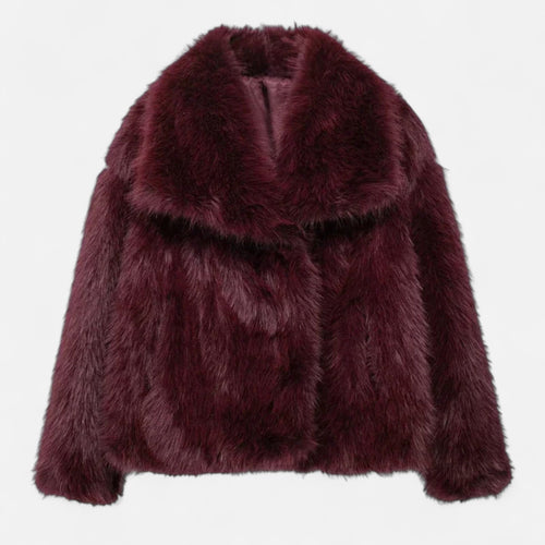 Casaco de Inverno Luxuoso em Pelo Sintético para Mulheres Borgonha