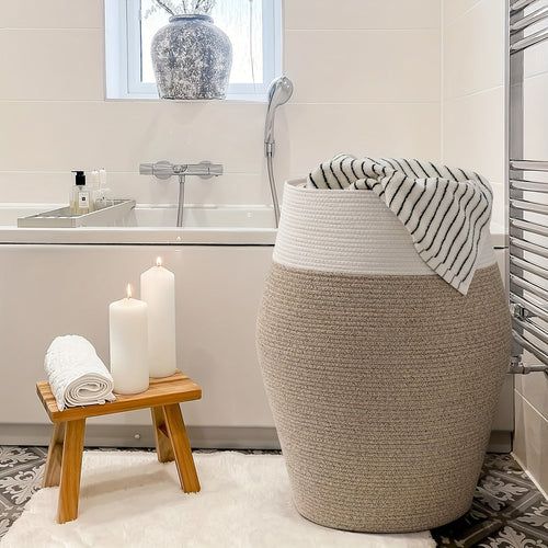 Cesto Grande de Vime Trançado – Armazenamento Elegante e Resistente para Lavanderia