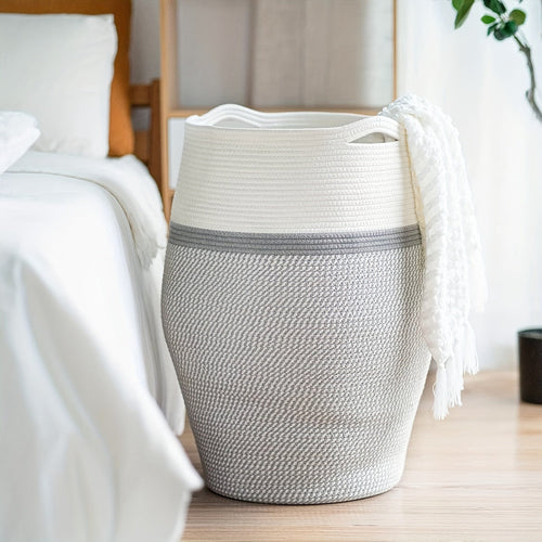 Cesto Grande de Vime Trançado – Armazenamento Elegante e Resistente para Lavanderia