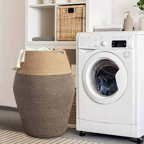 Cesto Grande de Vime Trançado – Armazenamento Elegante e Resistente para Lavanderia