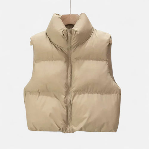 Colete de Inverno Elegante com Cintura Alta para Mulheres Caqui