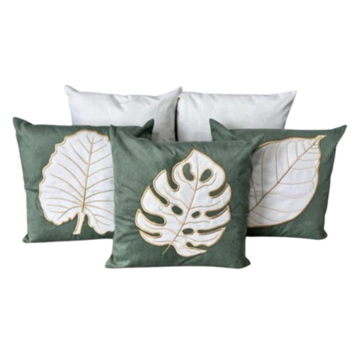 Conjunto com 5 Capas de Almofada Bordadas no Estilo Boho Chic Verde e bege