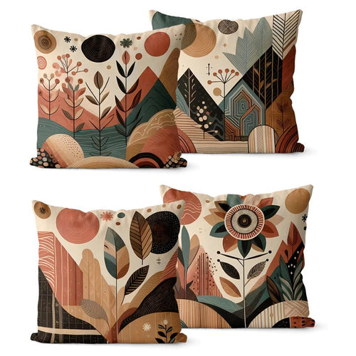 Conjunto de 4 Capas de Almofadas Decorativas em Tons Terrosos