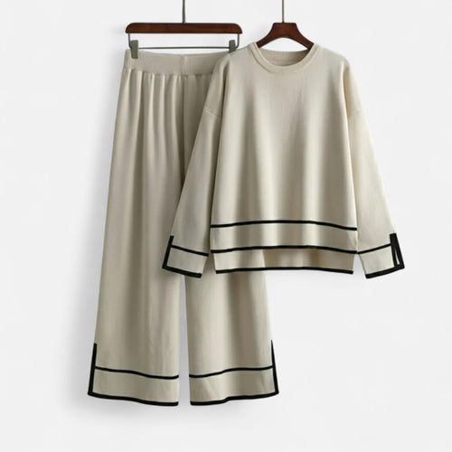 Conjunto de Malha Feminino em Dois Peças – Elegância Inverno Sem Esforço Bege Tamanho único