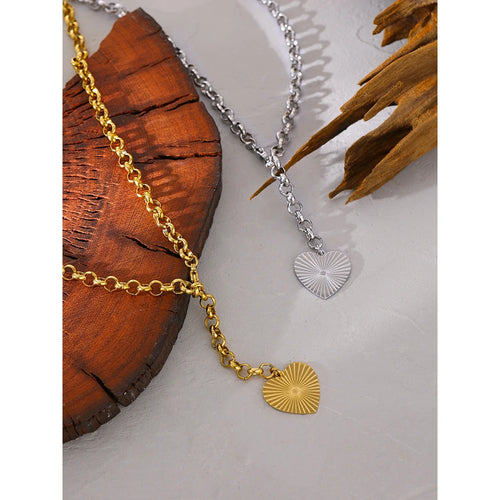 Yhpup Romantic Heart Rose Flower Pendant Necklace Statement Stainless Steel Trendy Necklace 18 K Metal Collar ожерелье Gift