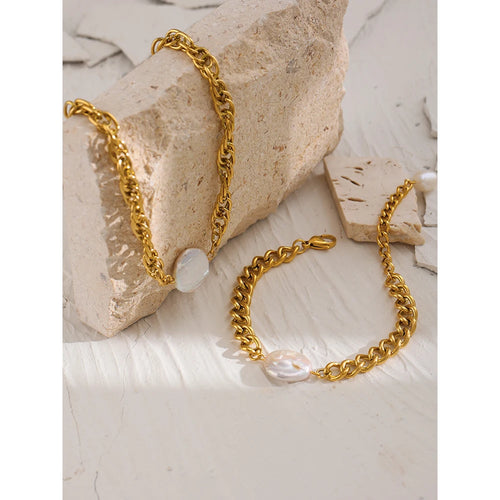 Yhpup New Stainless Steel Jewelry for Women Fashion Natural Pearl Chain Necklace joyería acero inoxidable mujer Anniversary Gift