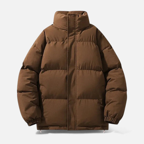 Jaqueta Puffer Unissex de Algodão com Gola Alta Marrom
