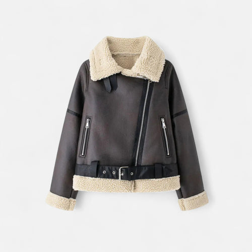 Jaqueta de Couro para Mulheres com Cinto - Ideal para o Outono Marrom