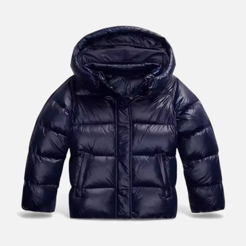 Jaqueta de Inverno Retro com Capuz para Mulheres - Estilo Elegante e Confortável Marinho
