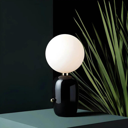 Luminária de Mesa Esmaltada em Metal, Vidro e Alumínio - Estilo Moderno Velluto Preto