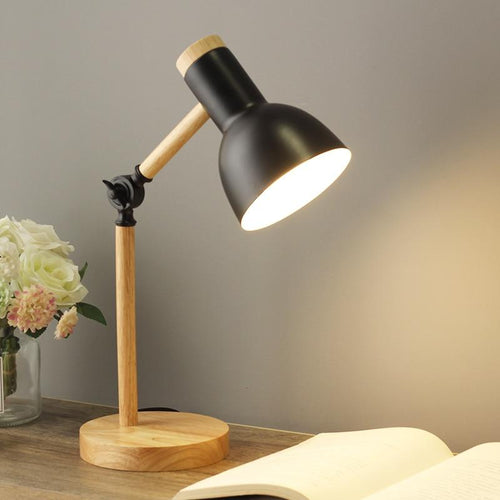 Luminária de mesa Escandinava NordicGlow em Madeira | Abajur LED Contemporâneo Preto