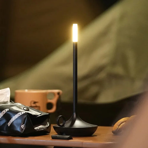 Luminária de mesa Táctil em Forma de Vela Recarregável - Perfeita para Camping, Escritórios, Cafés, Restaurantes e Muito Mais - Luz LED Duradoura com 3 Intensidades de Iluminação Preto