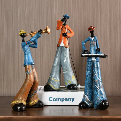 Luminária de mesa com Estatueta de Banda de Jazz em Resina - Decoração Vintage Musical