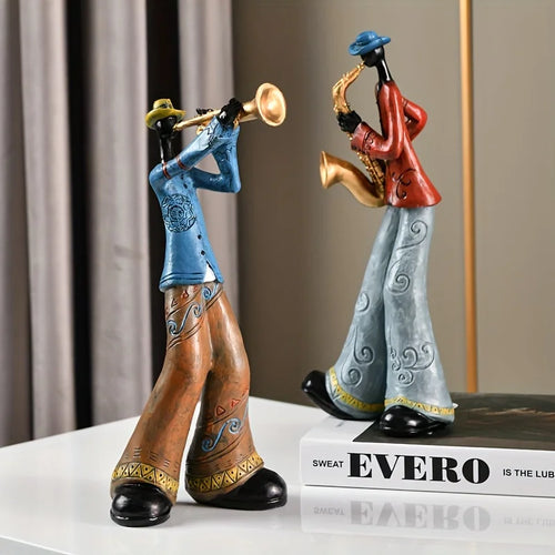 Luminária de mesa com Estatueta de Banda de Jazz em Resina - Decoração Vintage Musical