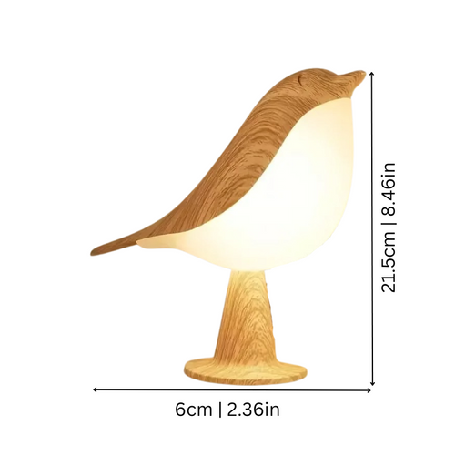 Luminária de mesa em madeira com design de pássaro - Abajur LED noturno dimerizável