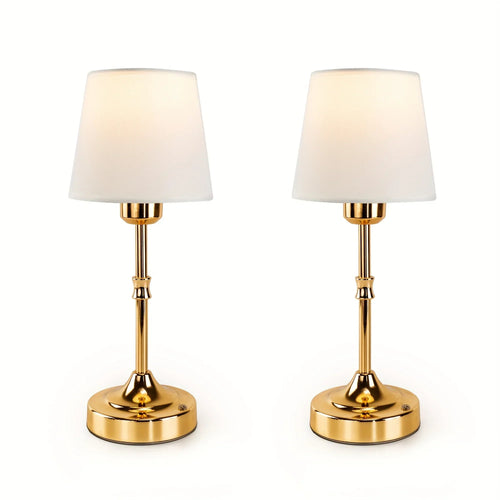 Luminária de mesa moderna em dourado - Abajur de tecido dimerizável para cabeceira.