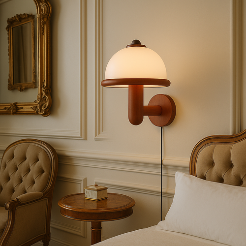 Luminária de parede em formato de cogumelo, com iluminação suave e design minimalista, ideal para ambientes sofisticados. Padrão