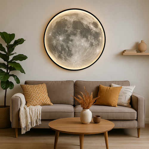 Luminária de parede em formato lunar com iluminação suave e difusa, ideal para interiores sofisticados. ∅ 100 cm Tricolor (controle remoto regulável)