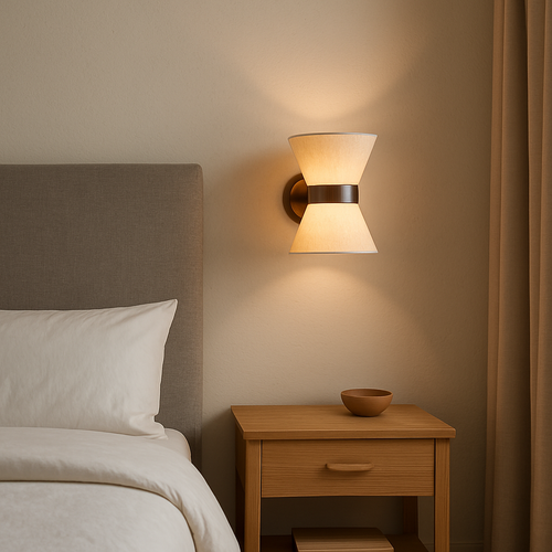 Luminária de parede em seda artesanal com design wabi-sabi minimalista, iluminando ambientes com sofisticação atemporal.