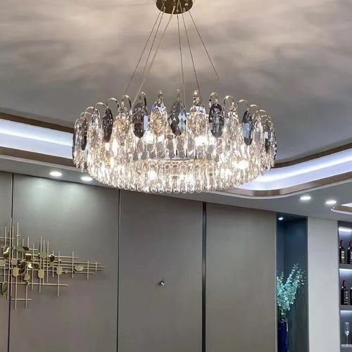 Lustre Brilhante em Cristal K9 de Luxo Redondo: 10 Lâmpadas D80cm x H22.8cm (D31.5" x H9") Ouro