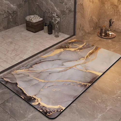 Opulenza • Tapete de Banheiro Luxuoso com Secagem Rápida Luxo Prateado