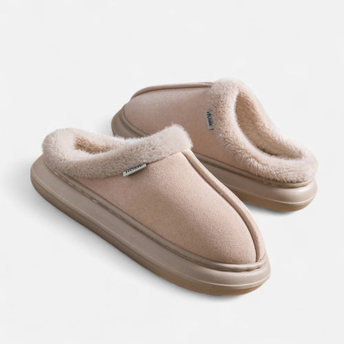 Pantufas de Plataforma em Toque de Cashmere para Mulheres Bege