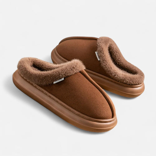Pantufas de Plataforma em Toque de Cashmere para Mulheres Café
