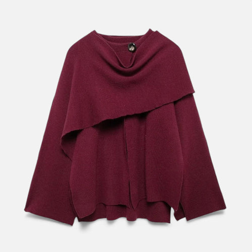 Poncho Cardigan Elegante em Lã para Mulheres Bordô