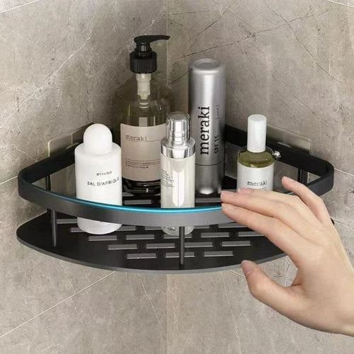 Prateleira Curvada para Chuveiro – Solução Elegante e Funcional de Organização Preto