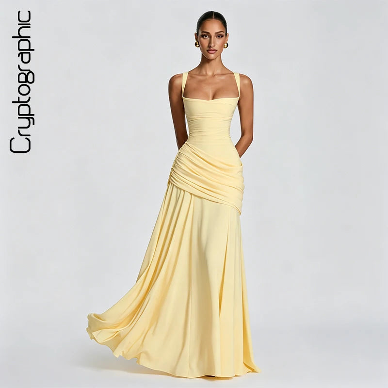 Vestido Longo Feminino com Top Franzido e Saia Fluida