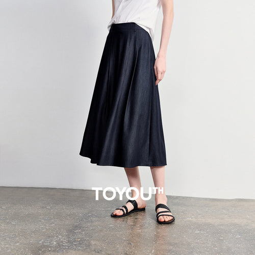 Saia Jeans Midi Feminina Plissada