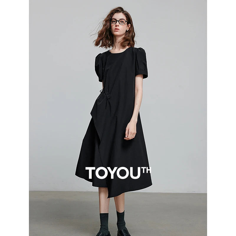 Vestido Midi com Amarração e Manga Curta