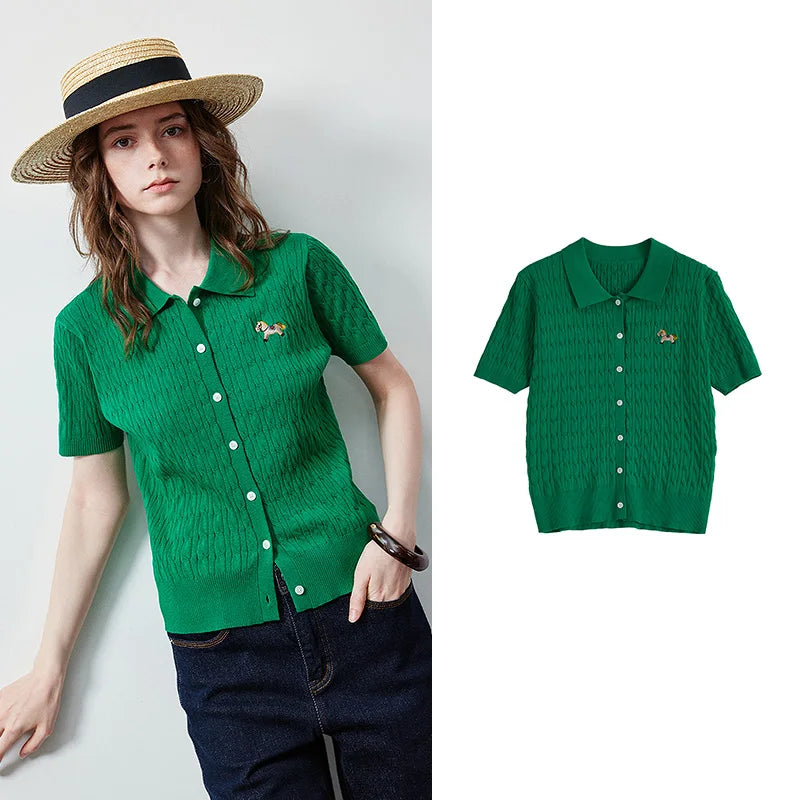 Blusa Feminina Polo de Tricô com Bordado Pônei
