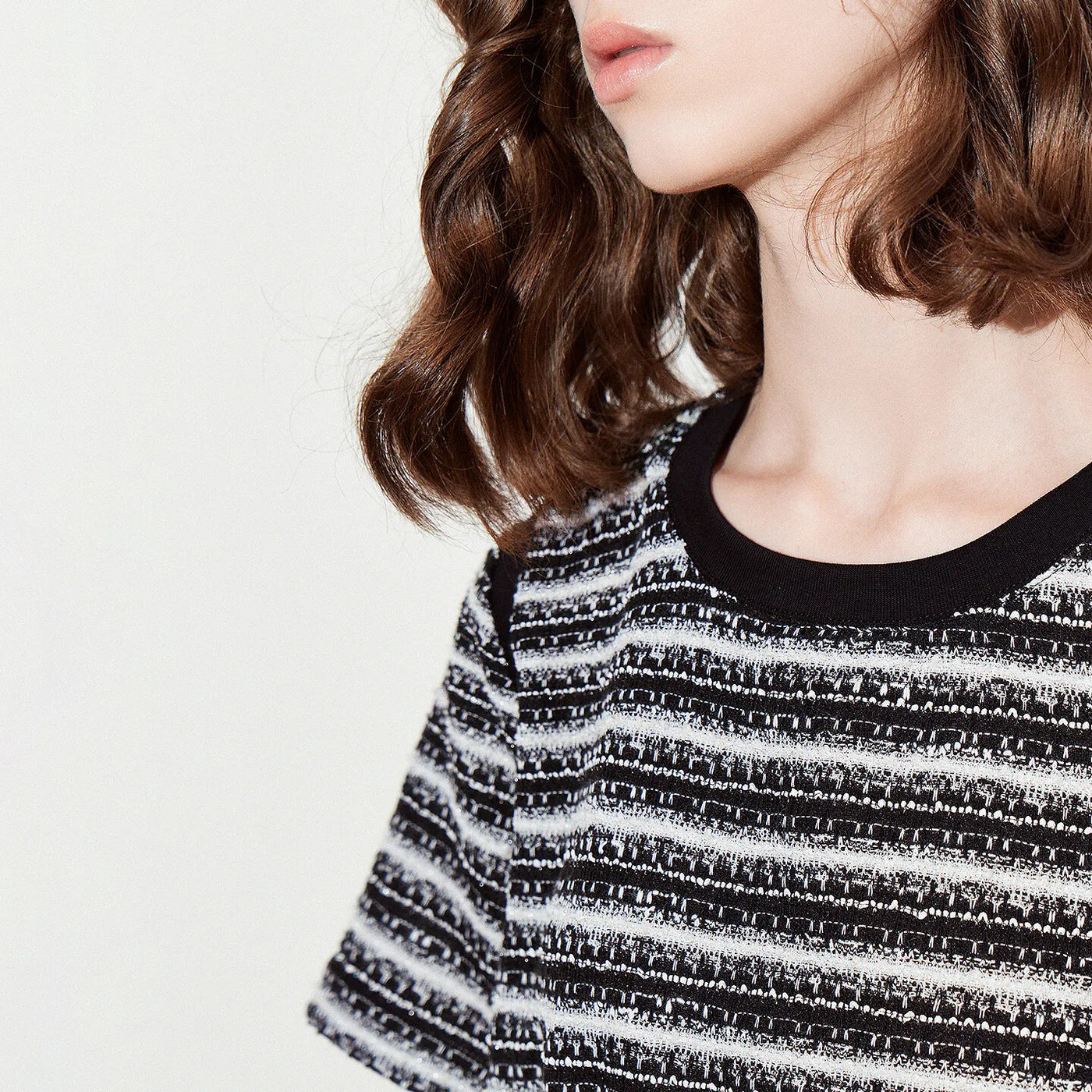 Blusa Feminina de Tricô Listrada Estilo Tweed