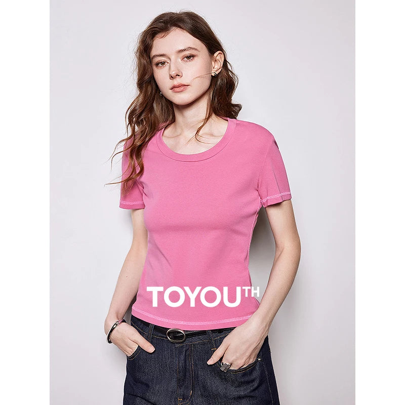 Camiseta Feminina Cropped Slim com Decote U