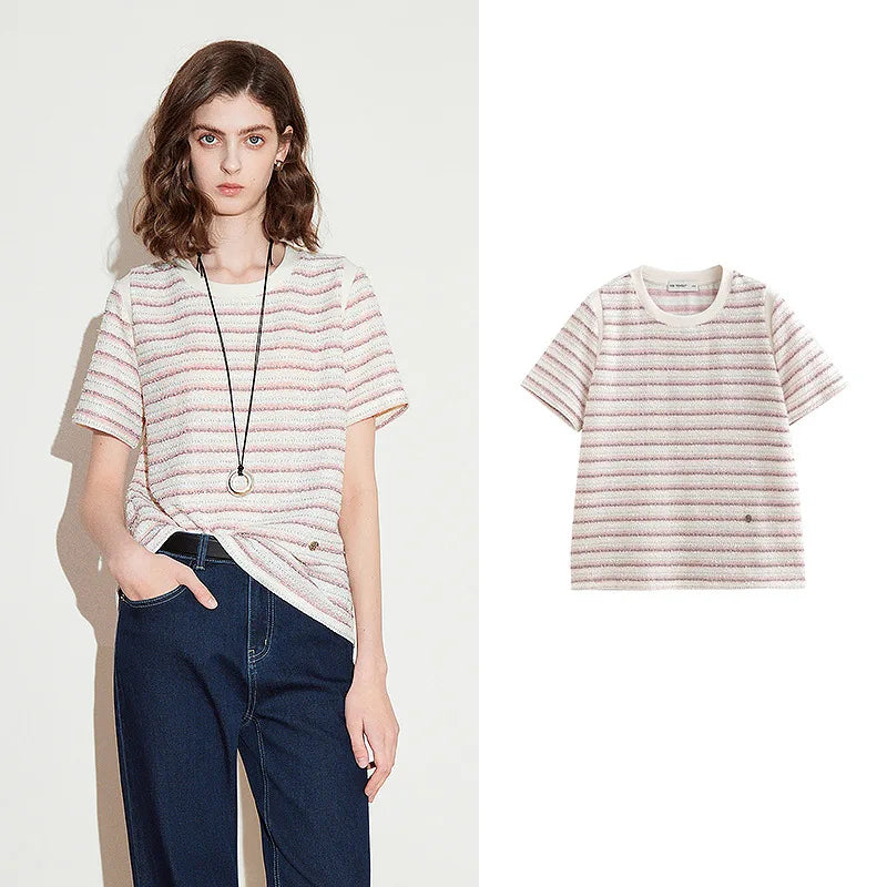 Blusa Feminina de Tricô Listrada Estilo Tweed