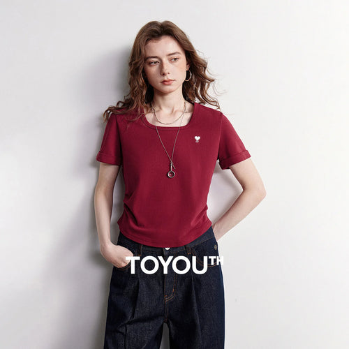 Camiseta Feminina Cropped Piquet com Decote Quadrado