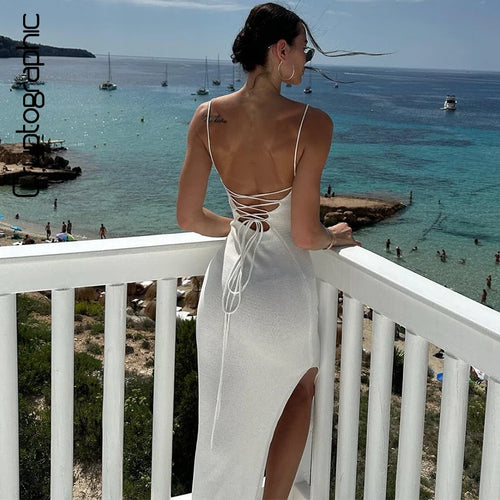 Vestido Longo Feminino de Tricô Bandagem com Costas Abertas